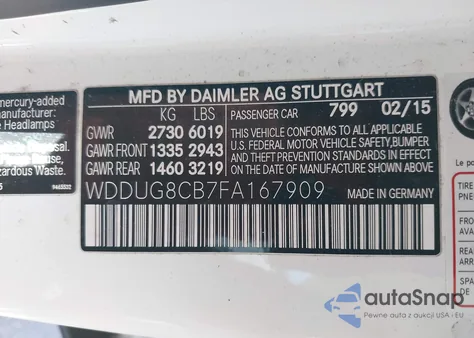 2015 Mercedes-Benz S 550 from USA, damaged, VIN WDDUG8CB7FA167909